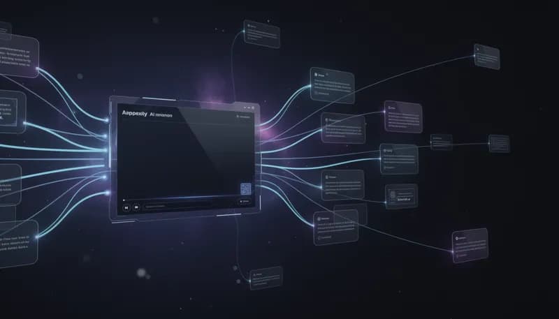 Perplexity SEO — AI citation link visualization showing search interface connected to document nodes in dark space