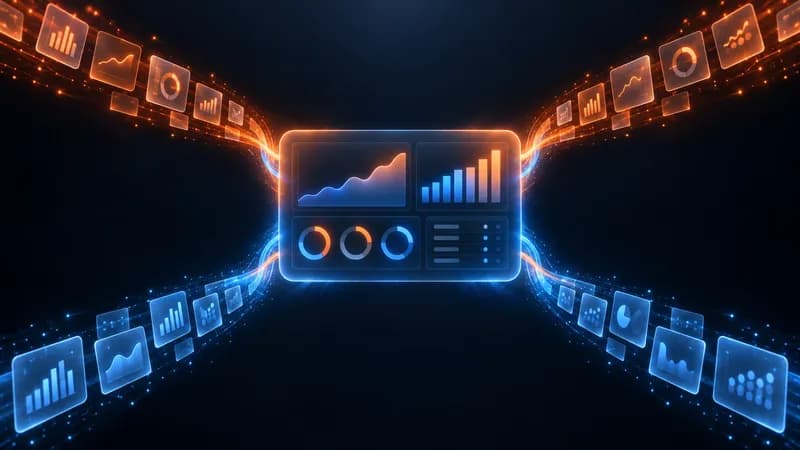 Hero illustration for a guide on automating SEO reporting, showing four data sources wired into one scheduled monthly report