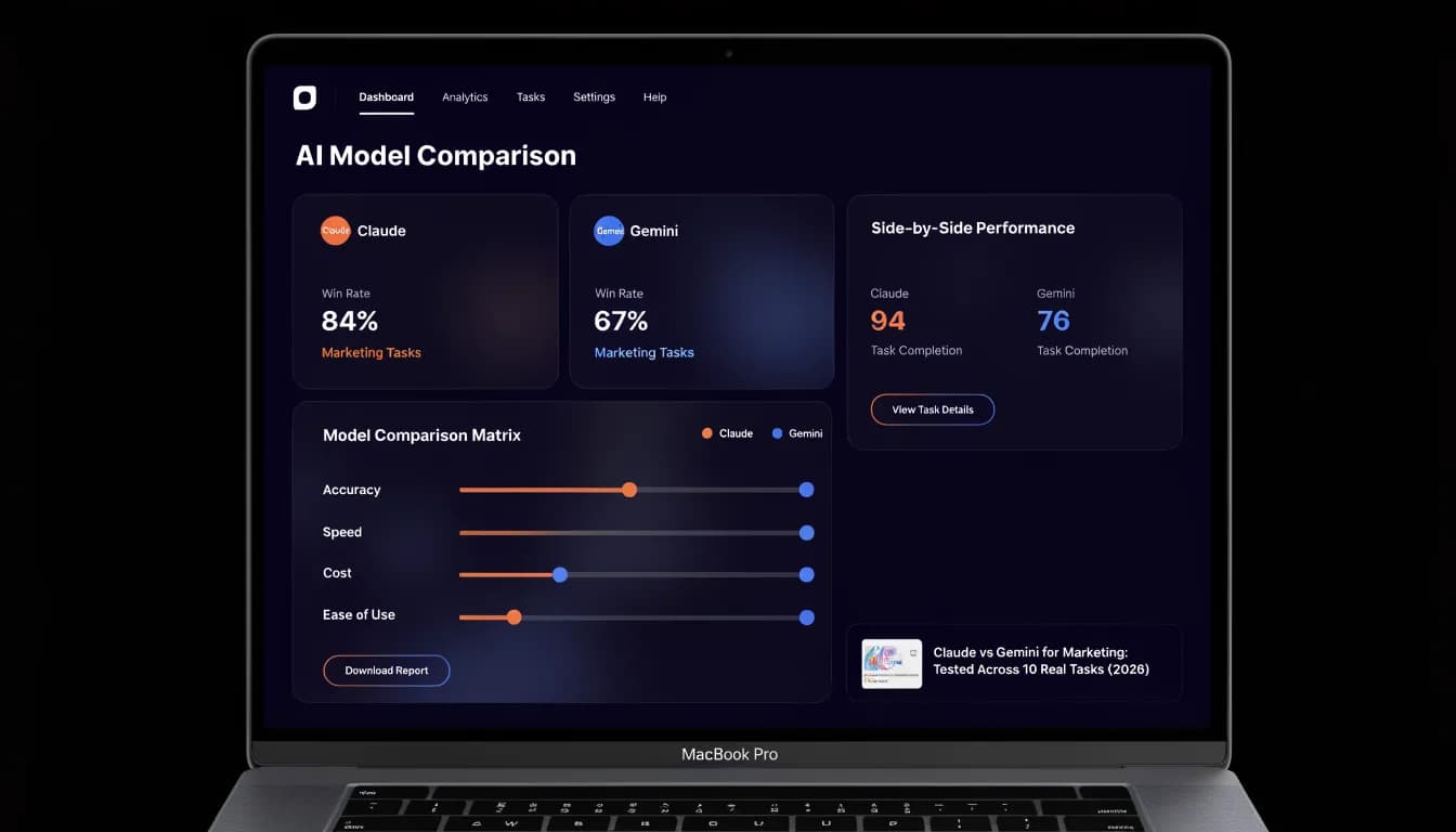 Claude vs Gemini marketing comparison 2026 — side-by-side test across 10 real marketing tasks