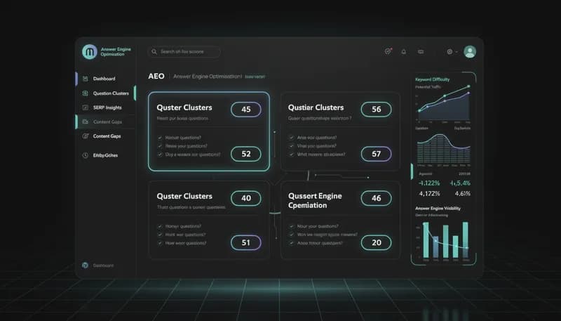 Keyword Research for AEO 2026 — hero visual showing AI answer engine keyword discovery process