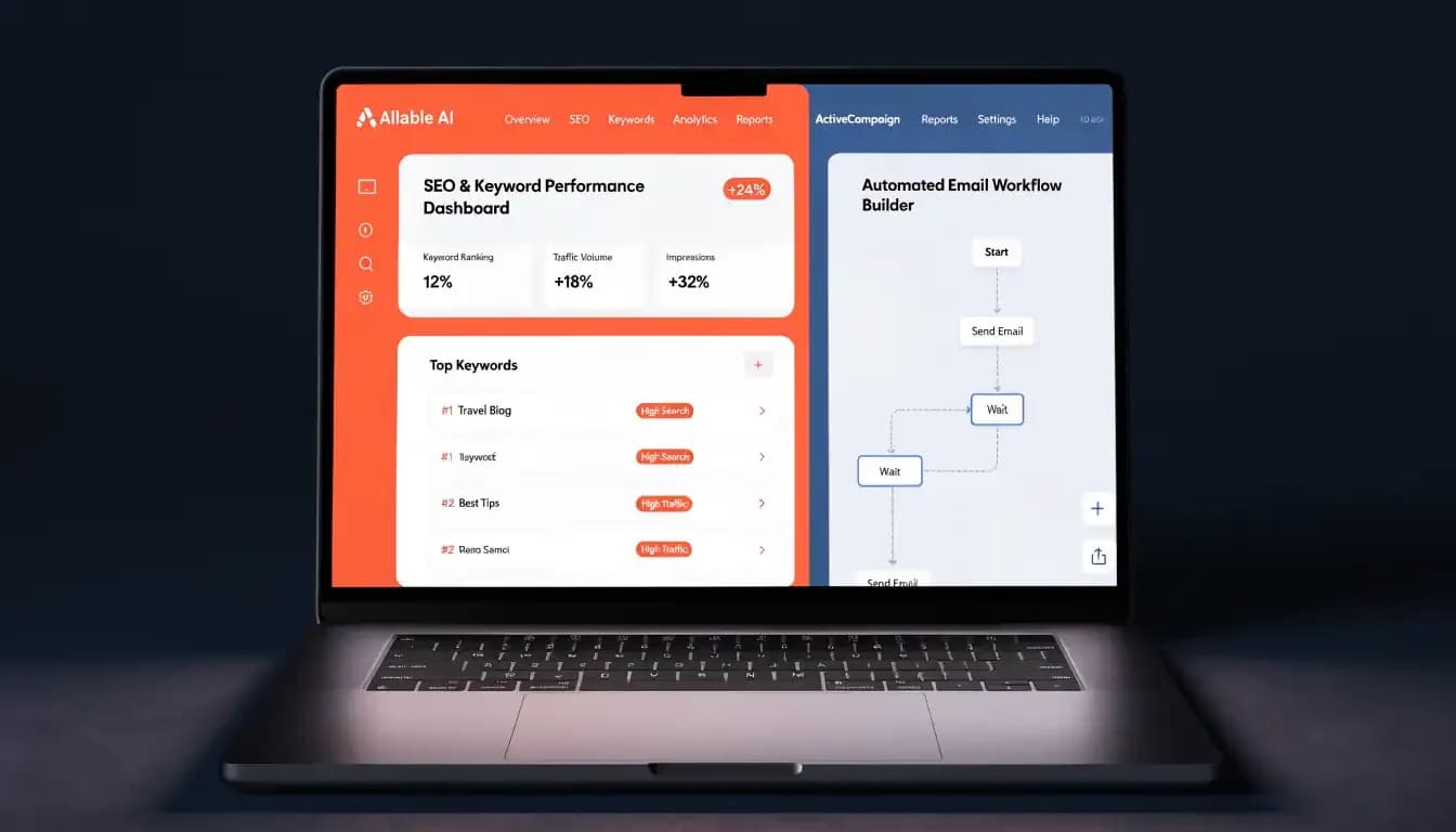 Allable vs ActiveCampaign: AI marketing dashboard comparison on MacBook Pro