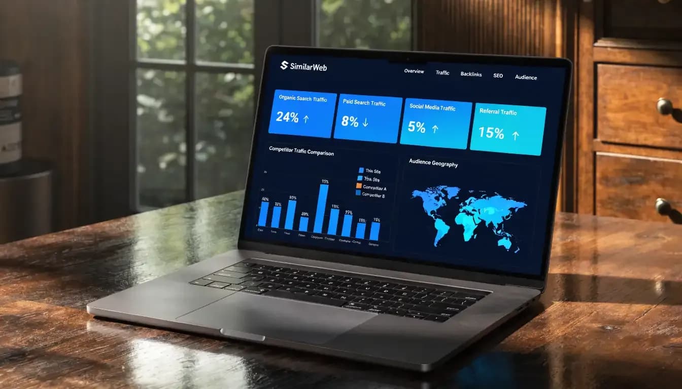 SimilarWeb Review 2026 — MacBook Pro showing competitor analytics dashboard
