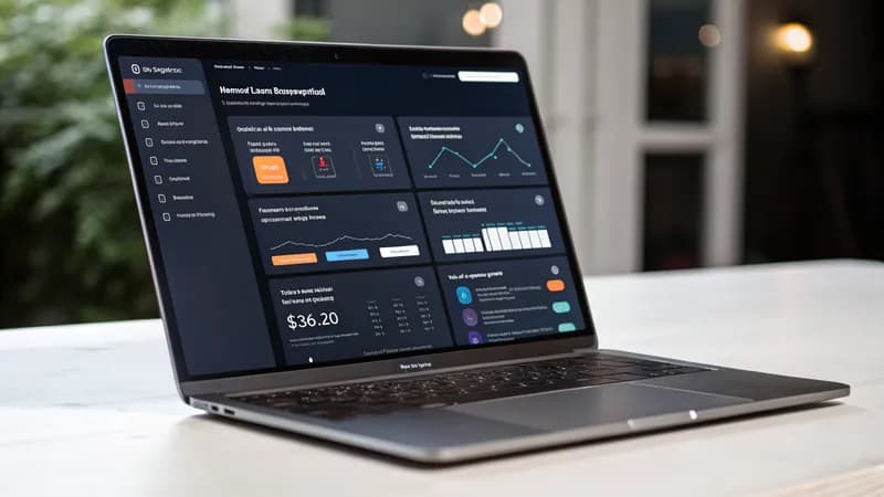 Hootsuite pricing 2026 hero — dark SaaS dashboard on a MacBook Pro showing four plan tier cards and an upward pricing ladder with orange and blue accents
